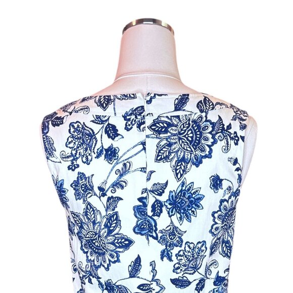 Boho Blue Floral Border Print Shift Dress Size 6 Sleeveless Summer Mediterranean - Picture 13 of 16